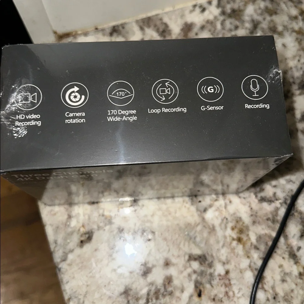 Black 4K Dash Cam with Three Channels